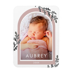 Eenvoudige botanische roze foto-arcering en scrip magneet