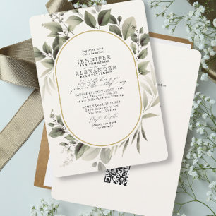 Eenvoudige botanische RSVP QR Code Ivory Cream Wed Kaart