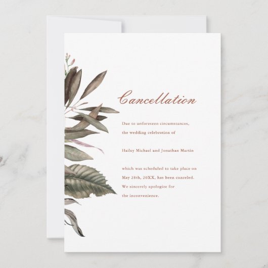 Eenvoudige botanische trouwannuleringsaankondiging aankondiging (Voorkant)