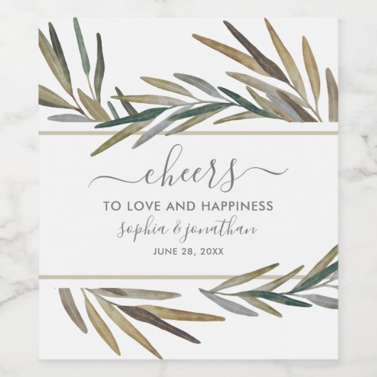 Eenvoudige Botanische Waterverf Custom Cheers Brui Wijn Etiket (Enkel label)