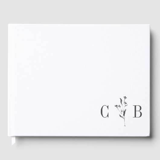 Eenvoudige Botanische Witte Monogram Initiaal Brui Gastenboek (Voorkant)