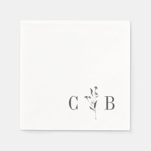 Eenvoudige Botanische Witte Monogram Initiaal Brui Servet