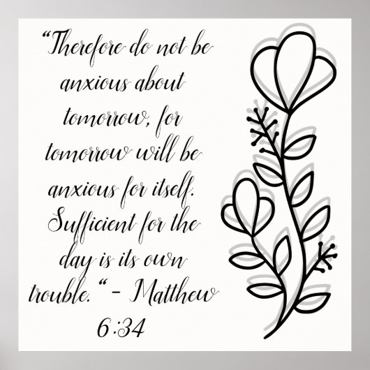 Eenvoudige Botanische Zwart-Wit Bijbel Verse | Poster (Voorkant)