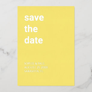Eenvoudige Botergeel Save the Date Folie Uitnodigi Uitnodiging