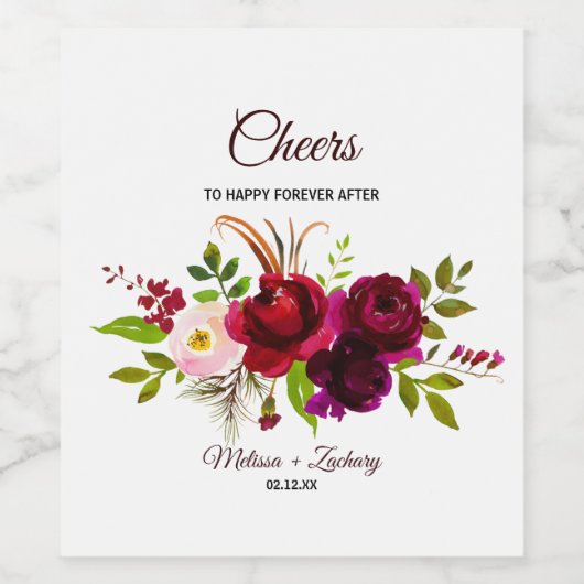 Eenvoudige Bourgogne Bloemen Bruiloft Wijn Labels Wijn Etiket (Enkel label)