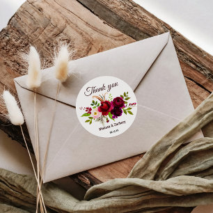 Eenvoudige Bourgogne Bloemen Dank u voor uw plezie Ronde Sticker