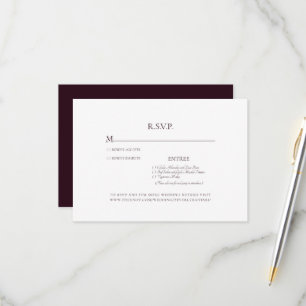 Eenvoudige Bourgogne Wine en White Wedding RSVP-Ka RSVP Kaartje