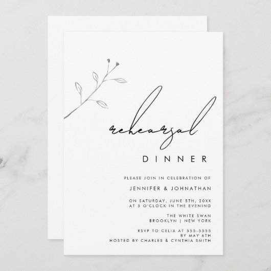 Eenvoudige Branch Greenery Rehearsal Dinner Uitnod Kaart (Voorkant / Achterkant)