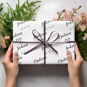 Eenvoudige bride- en bruinnamen bruiloft wit cadeaupapier