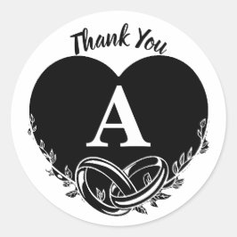 Eenvoudige brief Een hart gebladerte bruiloft Dank Ronde Sticker