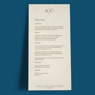 Eenvoudige Brons & Goud Monogram Bruiloft Receptie Menu