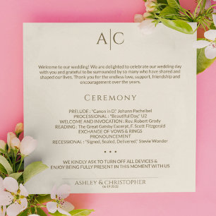 Eenvoudige Brons & Goud Monogram Huwelijksceremoni Programma