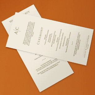 Eenvoudige Brons & Goud Monogram Huwelijksceremoni Programma
