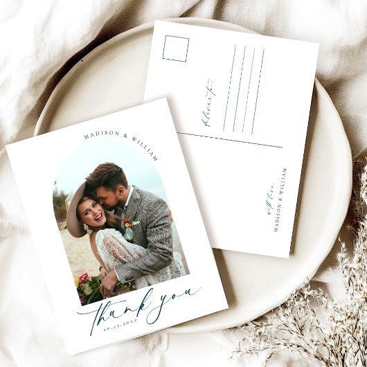 Eenvoudige bruiloft foto Dank je Briefkaart