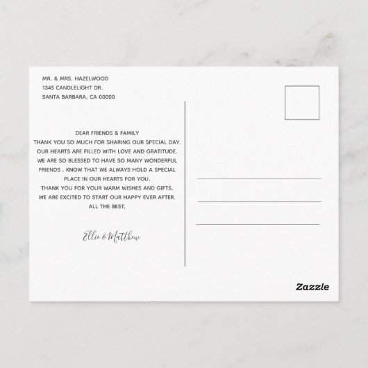 Eenvoudige bruiloft foto Hartelijk dank Briefkaart (Achterkant)