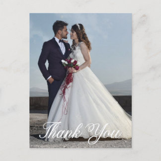 Eenvoudige bruiloft foto Voeg je groet toe Dank je Briefkaart