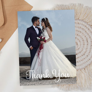 Eenvoudige bruiloft foto Voeg je groet toe Dank je Briefkaart