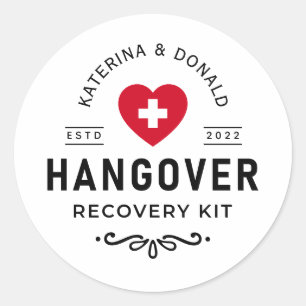 Eenvoudige bruiloft Hangover Recovery Kit Ronde Sticker