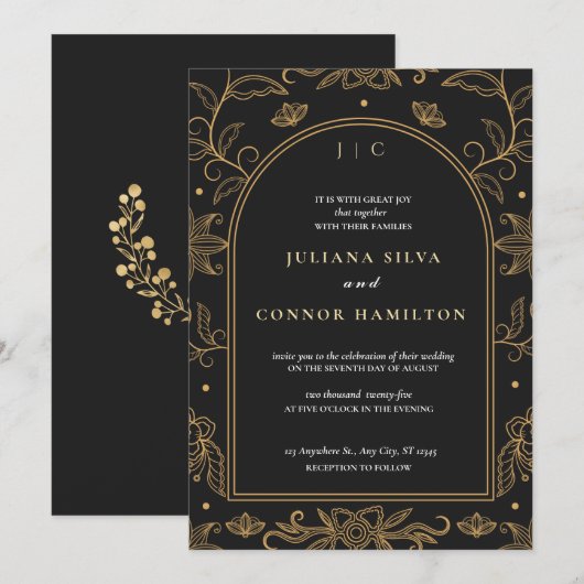 Eenvoudige bruiloft, klassieke monogram bruiloft,  kaart (Voorkant / Achterkant)