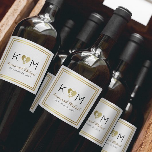 Eenvoudige bruiloft liefde monogram op wit wijn etiket