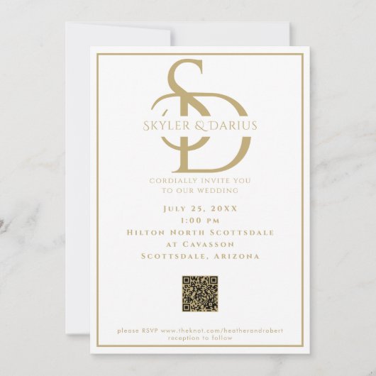 Eenvoudige bruiloft Monogram Klassieke Minimale QR Kaart (Voorkant)