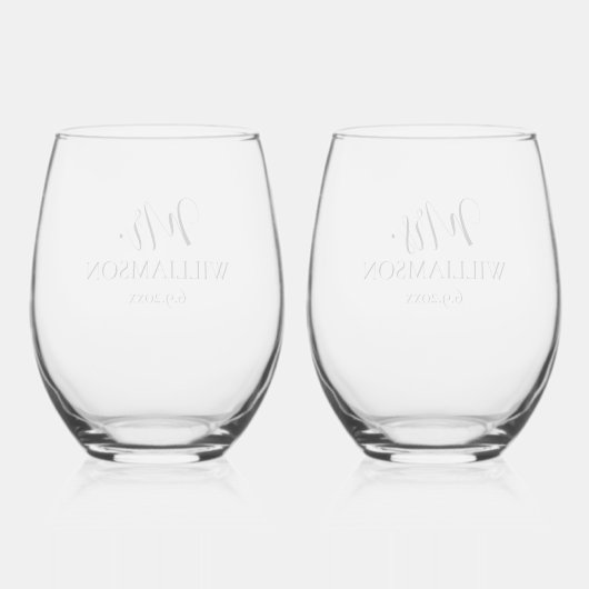 Eenvoudige bruiloft Mr. Mrs Names Date Custom Wijnglas Zonder Voet (Achterkant)