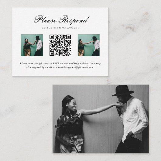 Eenvoudige bruiloft Rsvp met QR-code en fotorooste Informatiekaartje (Voorkant / Achterkant)
