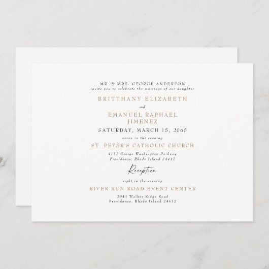 Eenvoudige bruiloft tussen blanke en goudbruidpare kaart (Voorkant / Achterkant)