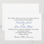 Eenvoudige bruiloft uitnodiging met blauwe tekst (Voorkant / Achterkant)