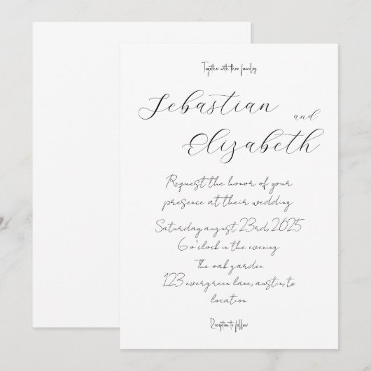 Eenvoudige bruiloft uitnodigingskaart kaart (Voorkant / Achterkant)