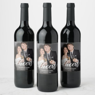 Eenvoudige bruiloft Verloving Foto Cheers Custom Wijn Etiket