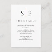 Eenvoudige bruiloft voor zwart en goudmonogram informatiekaartje (Voorkant)