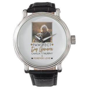 Eenvoudige Bruine & Zwarte Tekst Hond Oma Foto Horloge