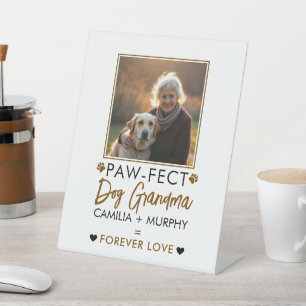 Eenvoudige Bruine & Zwarte Tekst Hond Oma Foto Reclamebord Met Voetstuk