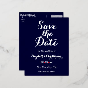 Eenvoudige brute legante marinebruiloft bespaart d folie uitnodiging briefkaart