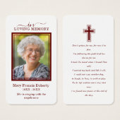 Eenvoudige Burgundy-fotosympathie Funeral Prayer C Visitekaartje (Voorkant /achterkant)