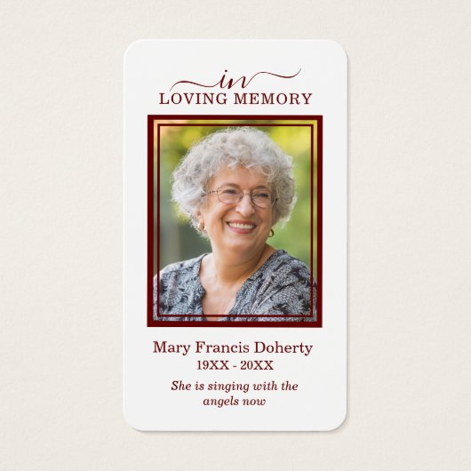 Eenvoudige Burgundy-fotosympathie Funeral Prayer C Visitekaartje (Voorkant)