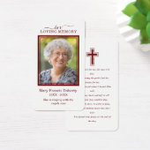 Eenvoudige Burgundy-fotosympathie Funeral Prayer C Visitekaartje (Bureau)