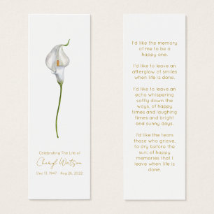 Eenvoudige Calla Lily Rouwherdenkingsbladwijzer Mini Visitekaartjes