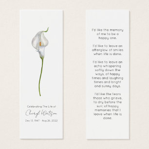 Eenvoudige Calla Lily Rouwherdenkingsbladwijzer Mini Visitekaartjes