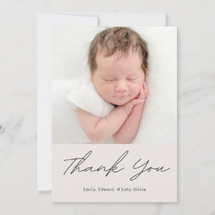 Eenvoudige Calligrafie Baby Shower Foto Bedankkaart