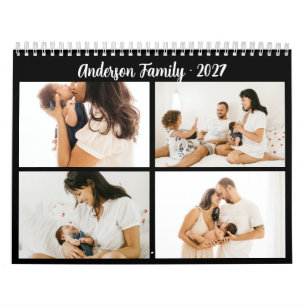 Eenvoudige Calligrafie Familie Foto Collage Zwart Kalender