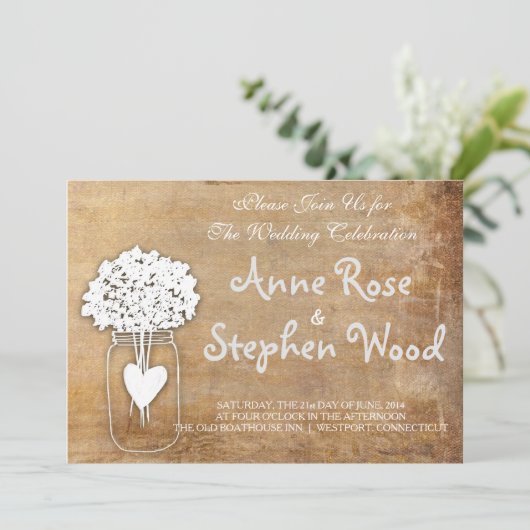 Eenvoudige Canvas Mason Jar bruiloft uitnodiging (Staand voorkant)