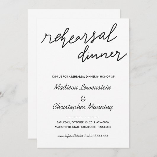 Eenvoudige Casual script repetitie diner bruiloft Kaart (Voorkant / Achterkant)