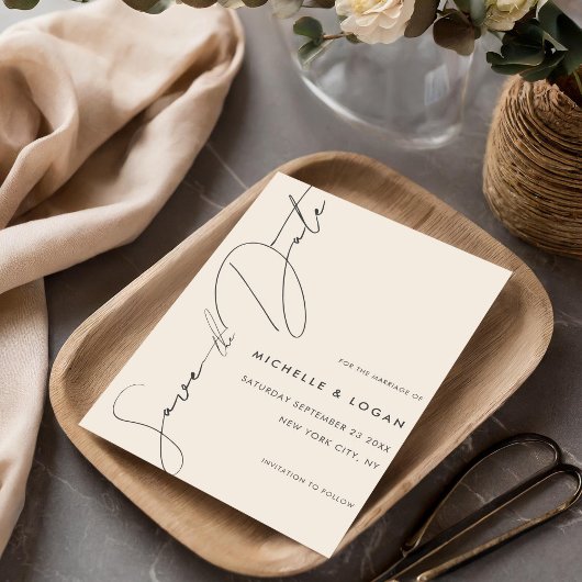 Eenvoudige Champagne Modern Handgeschreven Script Save The Date