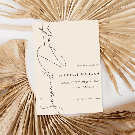 Eenvoudige Champagne Modern Handgeschreven Script Save The Date