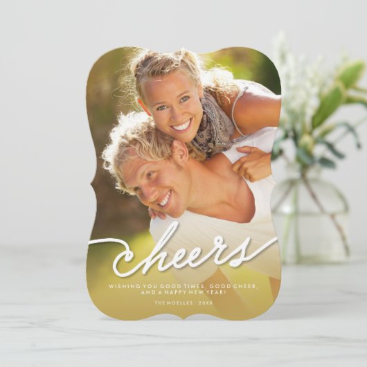 Eenvoudige Cheques Calligraphy Script Gold Ombre P Feestdagenkaart (Staand voorkant)