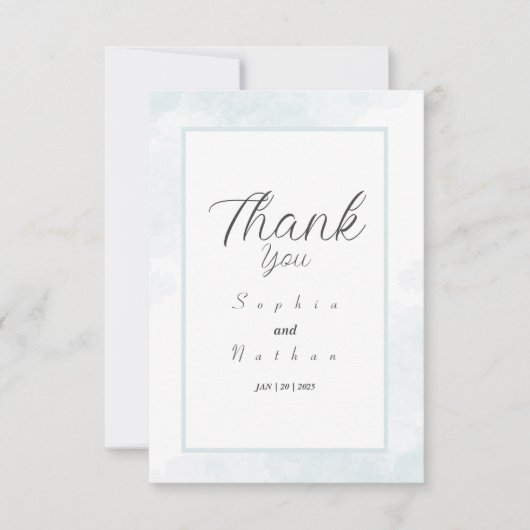 Eenvoudige & Chic Blauwe Aquarel Bedankkaart (Voorkant)