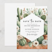 Eenvoudige Chic Cactus bruiloft Save The Date (Voorkant / Achterkant)