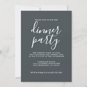 Eenvoudige Chic Calligrafie Off-Zwarte Dinnerparty Kaart